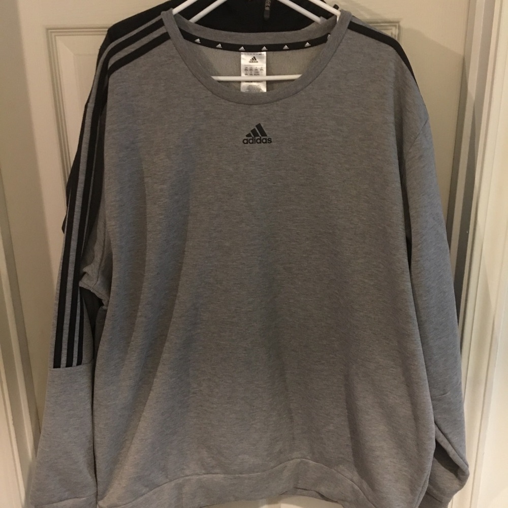 Adidas Men’s Grey Crewneck Sweater with Black Stripes Size-2XL